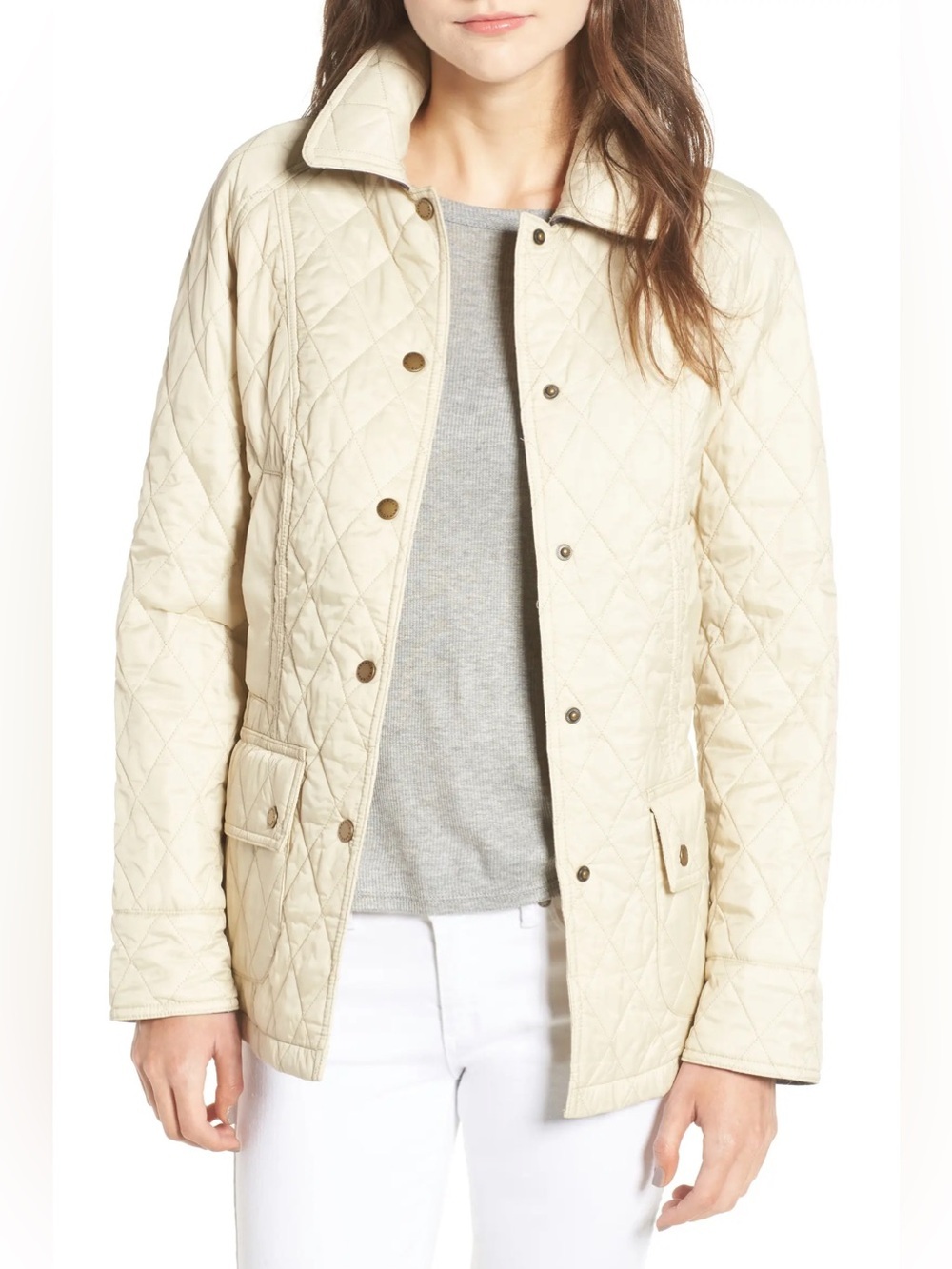 new Barbour Beadnell summer quilted jacket in pearl beige light tan cream